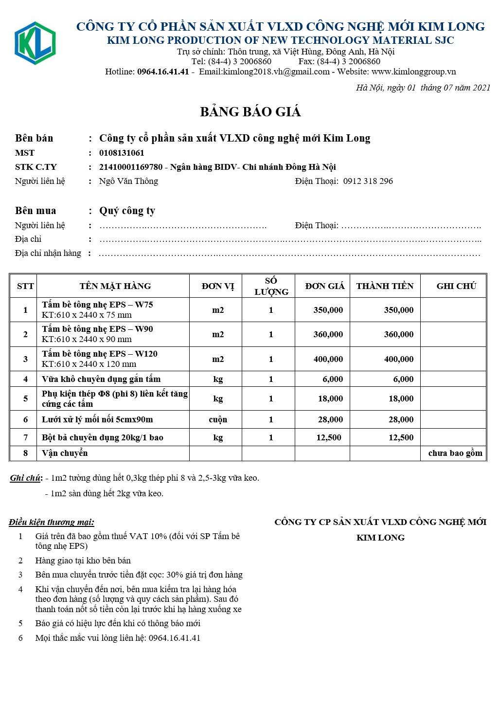 BÁO GIÁ KIM LONG MỚI NHẤT 