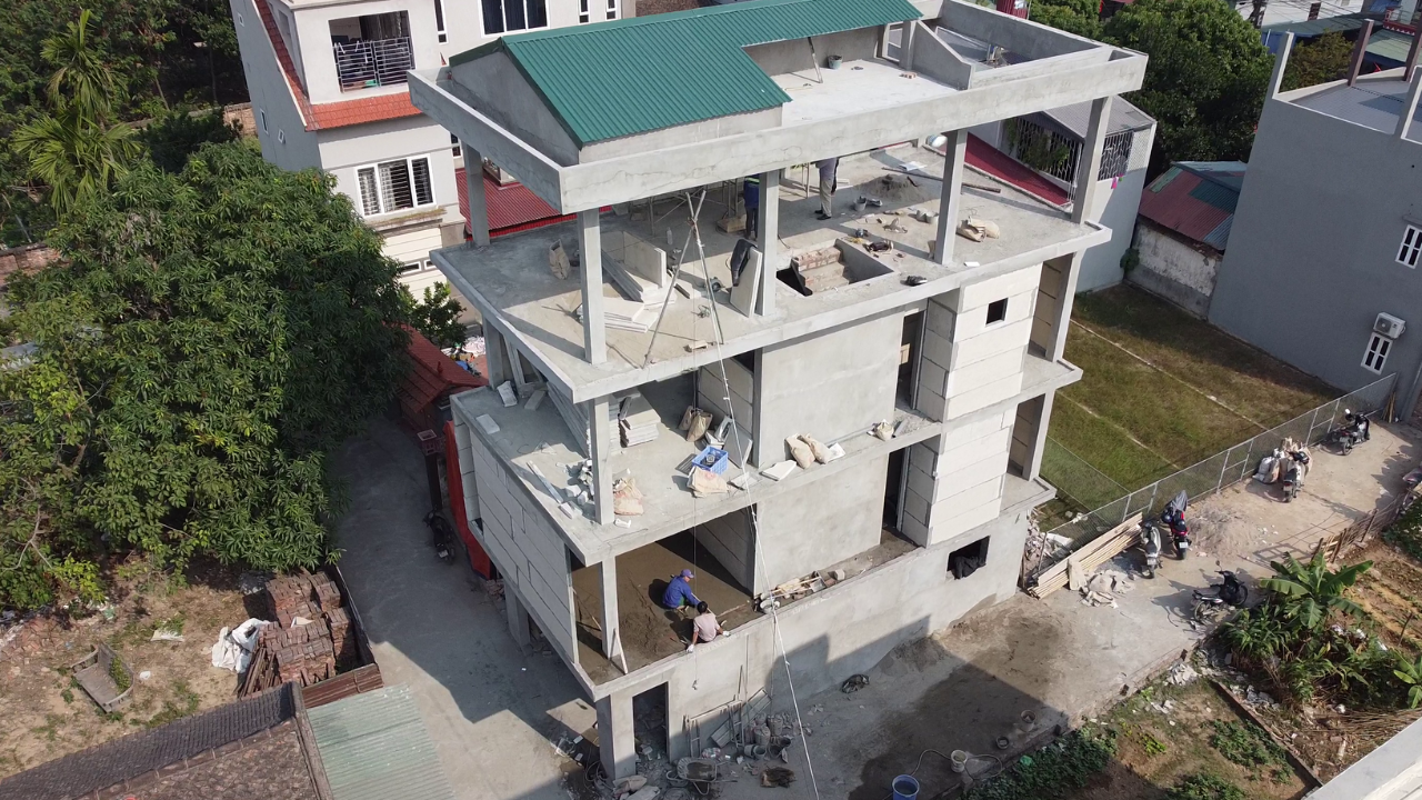 Video nhà 4 tầng khung cứng bê tông cốt thép lắp ghép Tấm bê tông nhẹ EPS Kim Long 