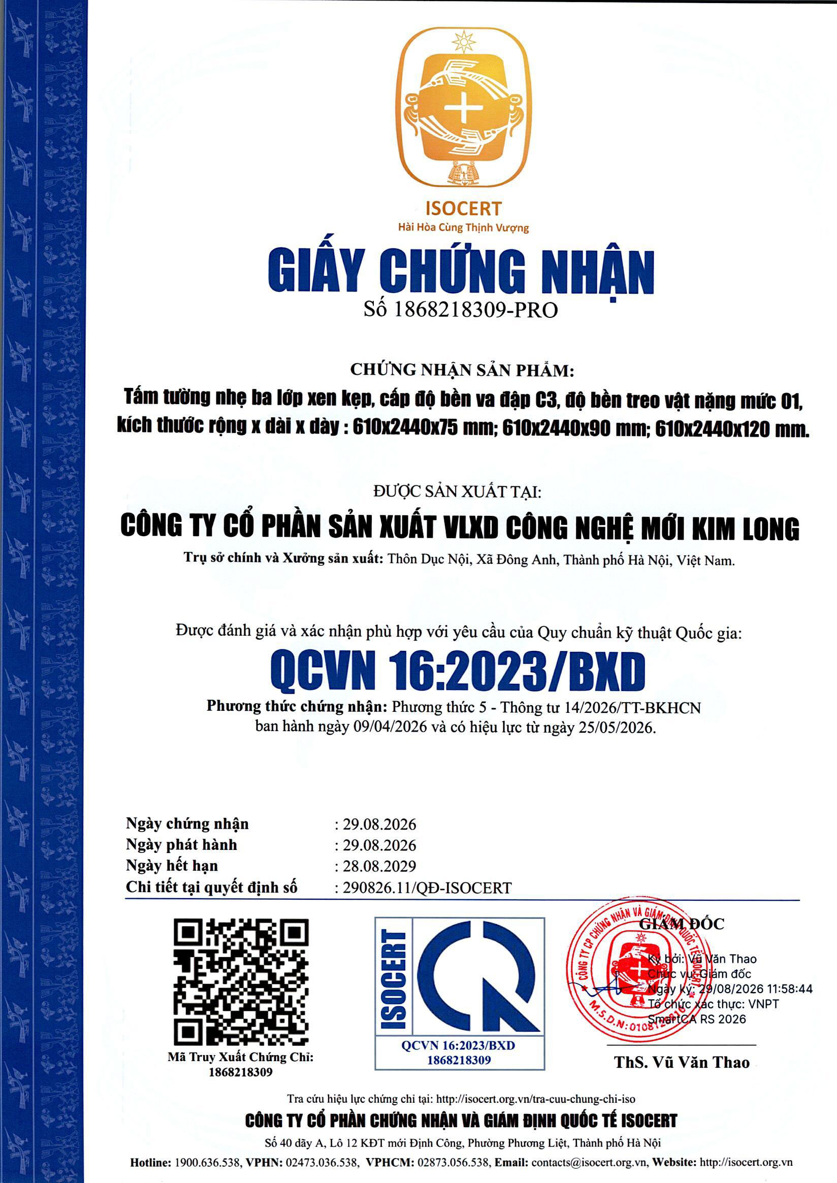 Chứng chỉ Bê tông nhẹ EPS